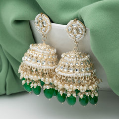 Kundan Big Dome Jhumka - Green