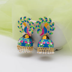 Parrot design Meenakari Jhumkas - Blue