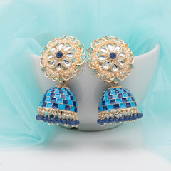 Elegant Square Design Meenakari Jhumka - Blue