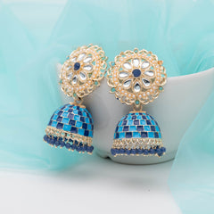 Elegant Square Design Meenakari Jhumka - Blue