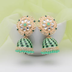 Elegant Square Design Meenakari Jhumka - Green