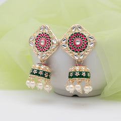 Charming Meenakari Jhumka - Green