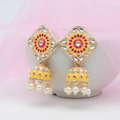 Charming Meenakari Jhumka - Yellow