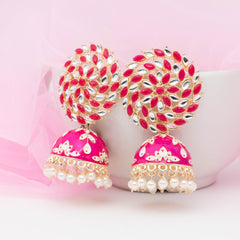 Swirling Jhumka Earings - Pink