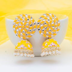 Swirling Jhumka Earings - Yellow