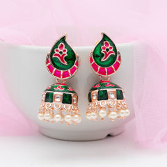 Meenakari Jhumka Earrings - Green