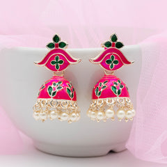 Meenakari Jhumka Mini Earrings - Pink