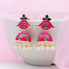 Meenakari Jhumka Mini Earrings - Pink