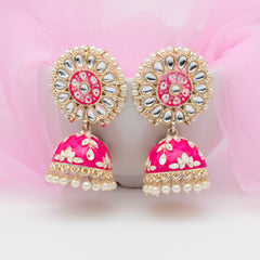 Pearl Jhumka Earings - Pink