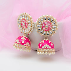 Pearl Jhumka Earings - Pink