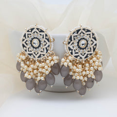 Dazzling Meenakari Studs - Grey