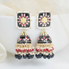 Surya Meenakari Jhumka - Black