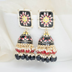 Surya Meenakari Jhumka - Black