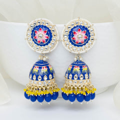 Daisy Jhumka Earrings - Blue