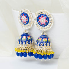 Daisy Jhumka Earrings - Blue